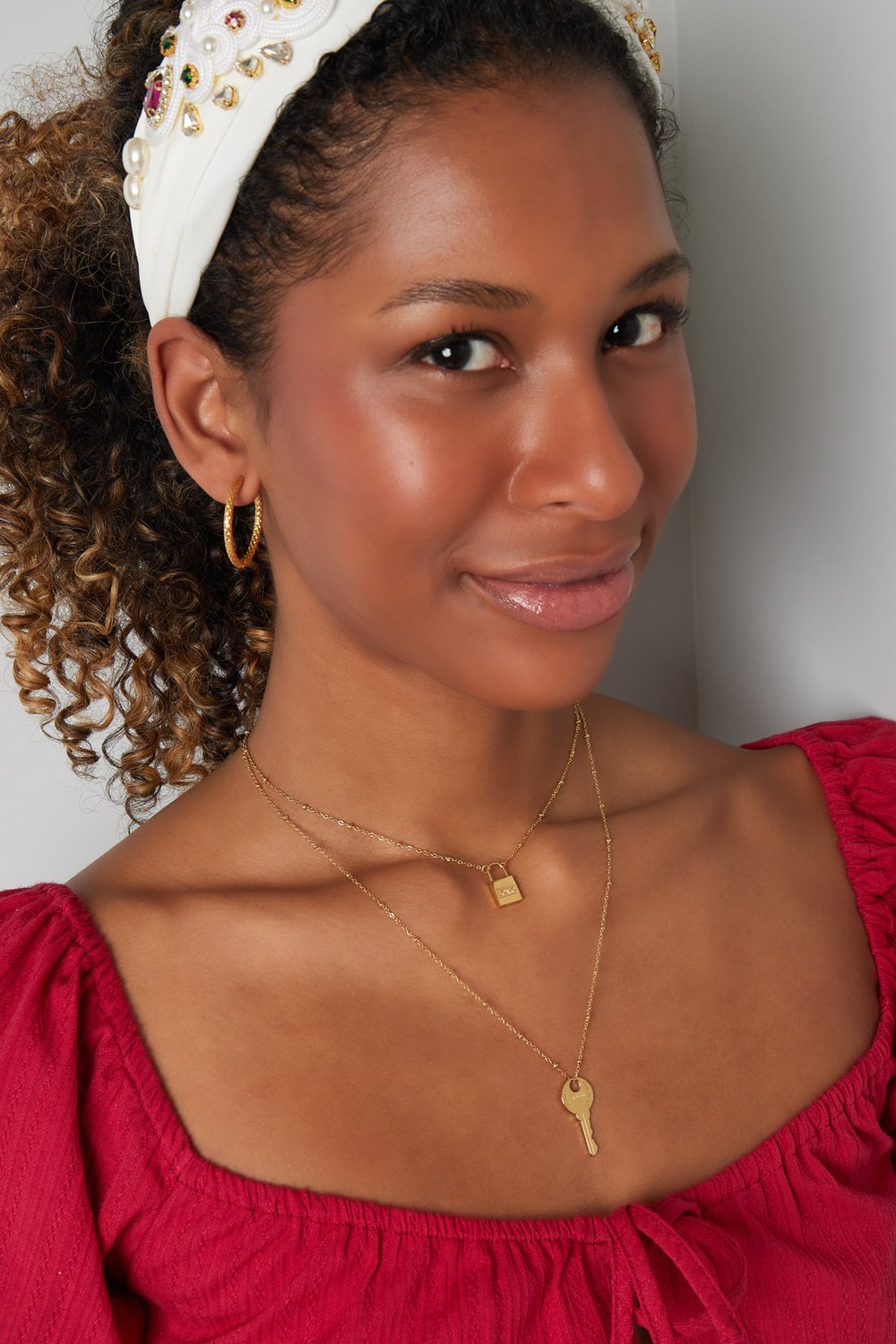 Double chain key and lock - Gold Color Stainless Steel h5Picture2